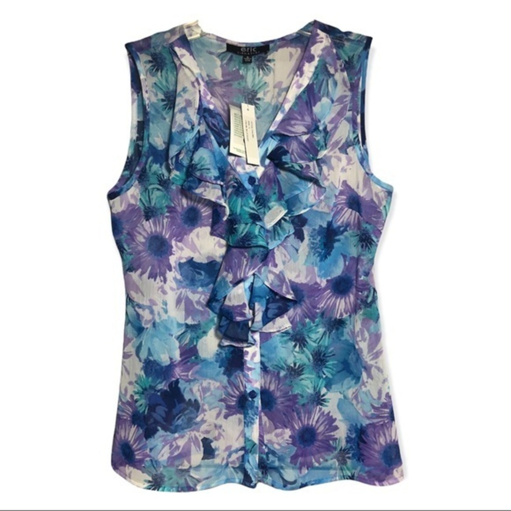eric Signature  women’s floral Sleeveless and flared neck sheer Sz‎ S